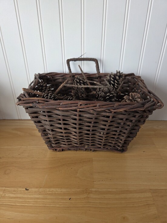 Other - Vintage Basket Full Of Pine Cones Brown Wall Hanging